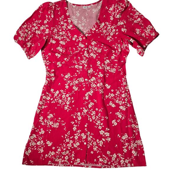 GAP Dresses & Skirts - GAP Button Front Dress Puff Sleeve Floral Pink Size Large